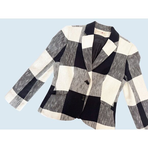 Vintage BERNARD ZINS Paris Black & White Checkered Blazer Jacket Sz S - Picture 6 of 8
